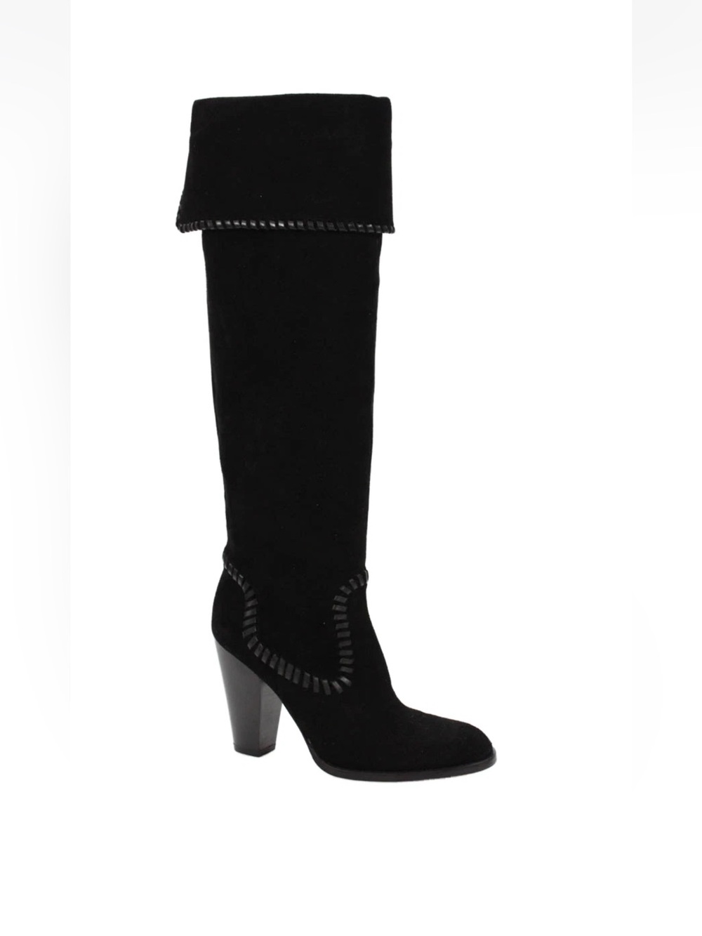 KORS Michael Kors black suede whipstitch fold over knee over the knee boots 7.5